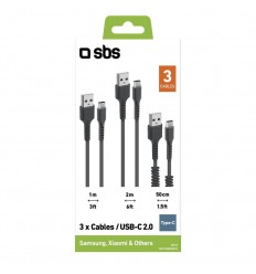 Kit 3 Cables USB TIPO C SBS TEKITUSBC3IN1K