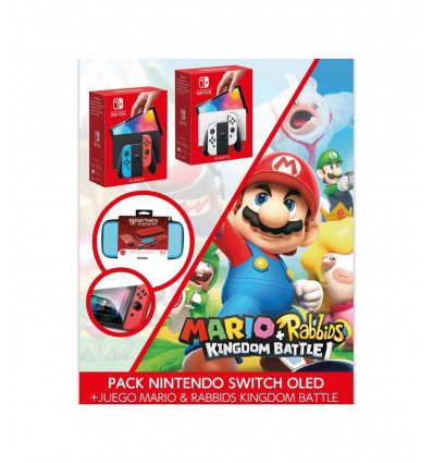 Consola Switch Oled Azul y Rojo Mario Protector Funda