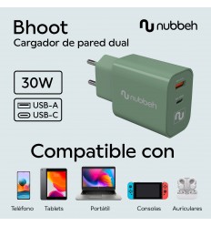 Cargador Nubbeh 30W USB A+C  V NBWALLCHG 