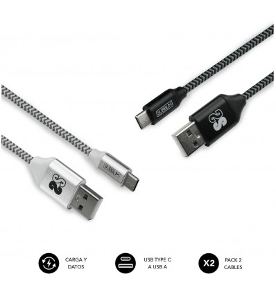 PACK 2 CABLES SUBBLIM TIPO C-USB A NEG/PLATA